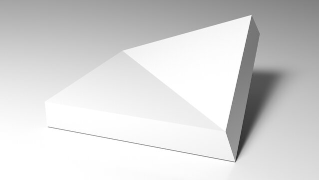 Minimal white triangular object rendered in studio lighting, showcasing geometric form, clean surfaces, soft shadow and modern minimal design ideal for product mockups, architecture visuals, 3d render
