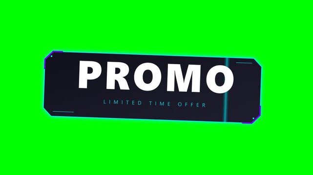 Animated Promo Banner with Limited Time Offer Text on Green Screen Background for Gaming and Cyberpunk Style Commercials