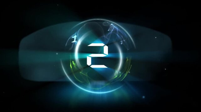 countdown timer, digital circular animation from 5 to 0 seconds on black background. Simple 5-second, 3 Second , reverse countdown timer version included Movies start intro 5 4 3 2 1 0 count down and 