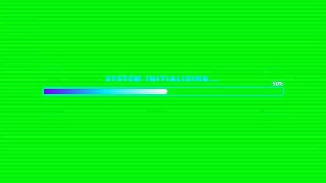 Green Screen Chroma Key Futuristic System Initializing Loading Bar Animation reaching 100 Percent Completion for Video Editing HUD Interface