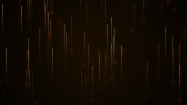 Abstract Golden Vertical Lines with Glowing Particles on a Dark Background, Digital Technology Data Visualization Concept