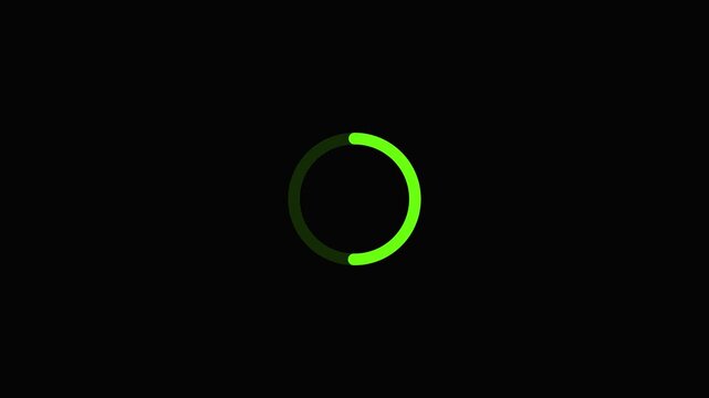 Green color Circle loading loop out animation. Ring progress bar alpha channel with black background.3d vidio...