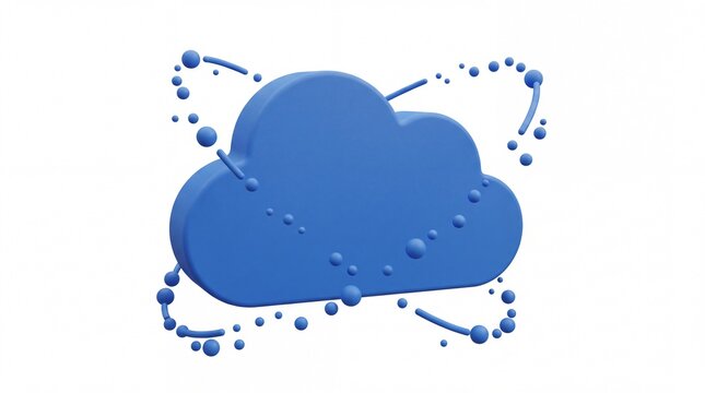 Blue cloud icon with orbiting satellite spheres for cloud computing
