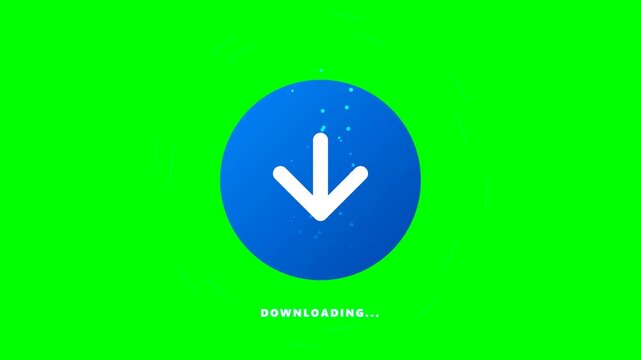 Downloading Status Animation with White Downward Arrow in Blue Circle on Green Screen Background for Digital Interface and Video Production Projects