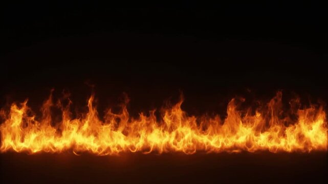 animated fire flames spreading horizontally on dark background, natural flickers of fire