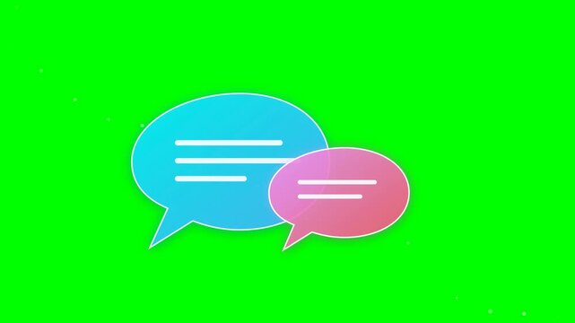 Communication Concept with Blue and Pink Speech Bubbles Chat Icon Animation Isolated on Green Screen Background for Chroma Key Video Editing