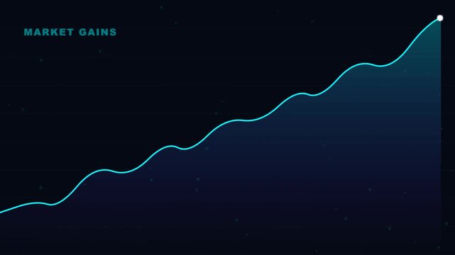 Market Gains Financial Graph with Upward Trending Blue Neon Line on Dark Background Representing Business Growth, Stock Market Success, and Investment