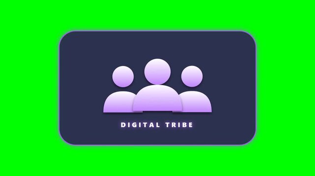 Digital Tribe Concept Illustration Featuring Stylized 3D Group Icons on a Purple Rounded Background with Chroma Key Green Screen Frame