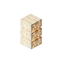 Obraz premium Three Stacked Glowing White Cubes with Golden Cracks