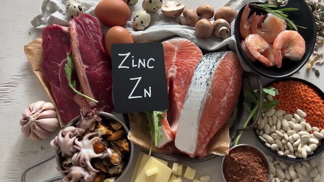 Nutritious healthy food containing natural zinc, vitamins or minerals. Best ingredients for healthy nutrition