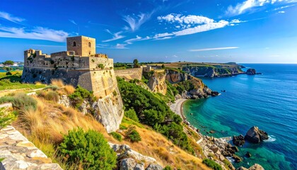 Fototapeta premium Ancient Stone Sea Fortress on the Adriatic Coast with Panoramic View of Dubrovnik Croatia and Crystal Clear Mediterranean Waters