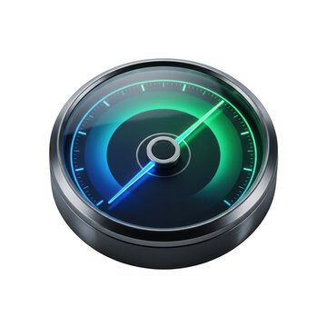 Digital speedometer gauge icon. Modern dashboard interface with glowing neon indicator.