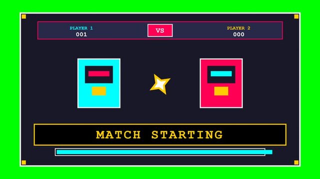 Retro game match starting screen animation sequence.