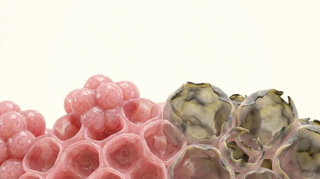 Cellular comparison between healthy pink tissue and necrotic damaged dark cells for study
