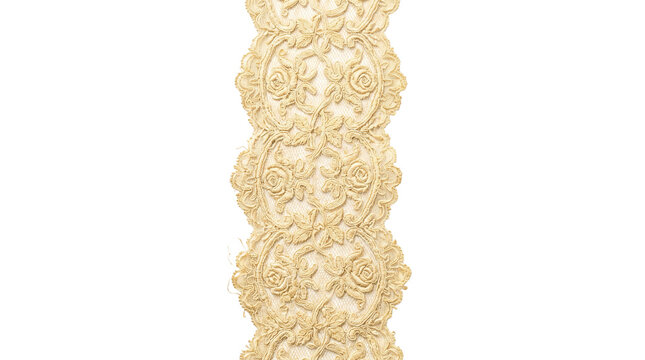 Vintage cream lace ribbon with floral embroidery, elegant ivory fabric border for wedding decor, decorative textile trim on white background