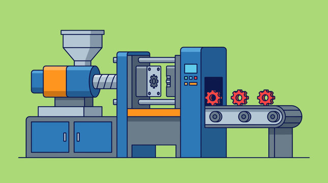 Injection Molding Machine Producing Plastic Parts
