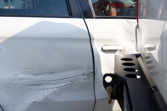 Car accident damage after collision on urban road