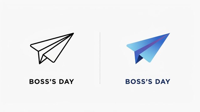 Boss's Day paper plane icons, minimalist blue gradient and line art paper airplane set, professional leadership and corporate holiday graphics