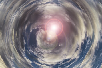 Tunnel from clouds background texture watercolor fairy-tale design unusual colorful