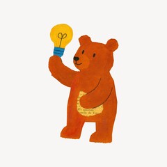 Obraz premium Bear holding bright lightbulb