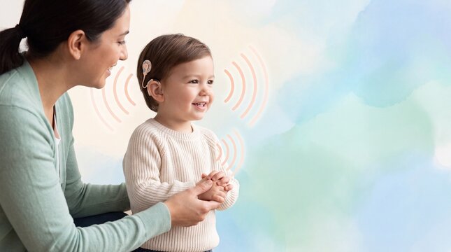 Caregiver supports child with cochlear implant in a moment of hopeful connection
