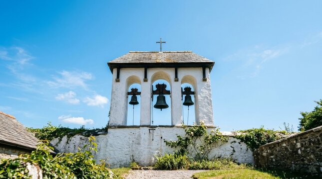 Ancient stone bell gable of a historic church in Ireland.