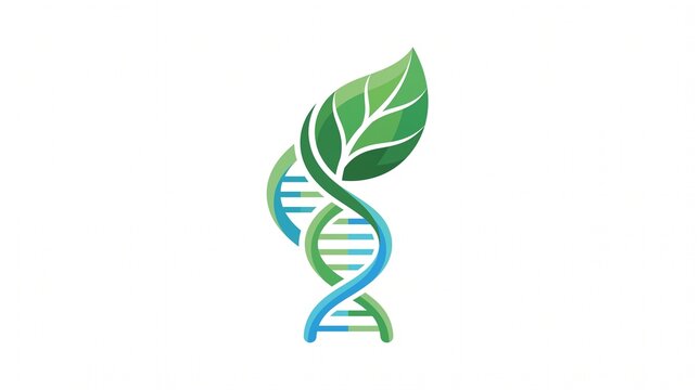 Abstract Biotechnology Logo Combining DNA Double Helix and Green Leaves for Nature Science projects/369998232293