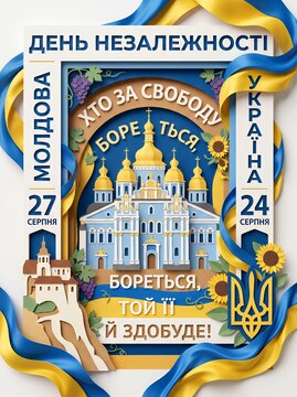 Ukraine Independence Day August 24 Poster in 3D Paper Cut Art Style