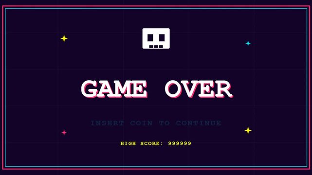 Arcade Style Game Over Screen in Retro Pixel Art.