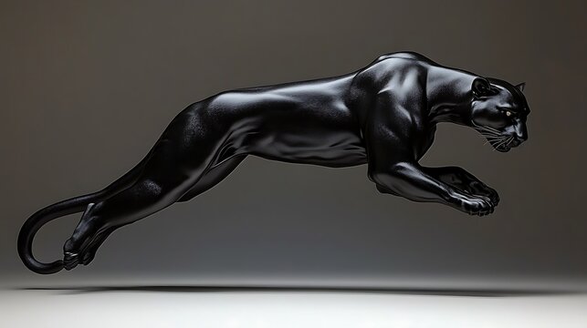 Black panther leaping, sleek, powerful, dark background.