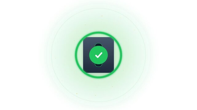 Animated payment success process icon with green checkmark