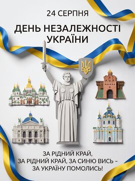 Ukraine Independence Day August 24 Poster in 3D Paper Cut Art Style
