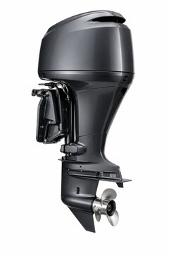 Outboard boat motor isolated on white background. High-performance marine engine for fishing, sailing, and water sports.