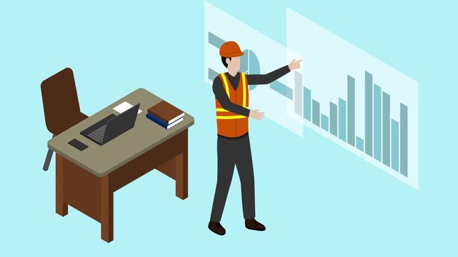 Isometric Male Constrution Worker Presentation Animation Video 4K suitable for your project needs
