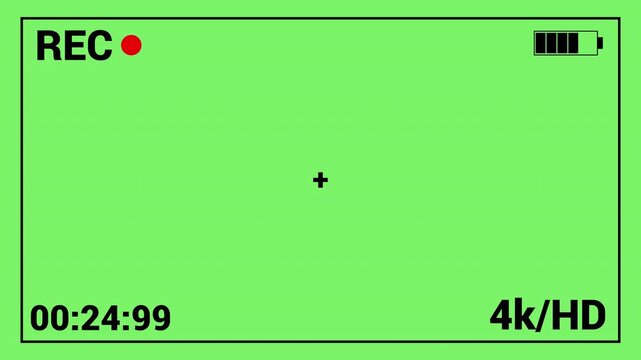 Camera recording screen overlay with alpha channel, Illustrated frame of the video camera screen in 4k resolution on transparent background.