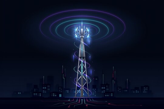 Communication tower 5 g network city night high resolution picture