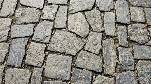 Cobblestone Street With Irregularly Shaped Gray Stones