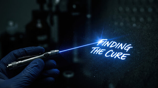 Finding cure concept with healthcare professional holding laser pointer showing ai diagnostics for medical research and innovation