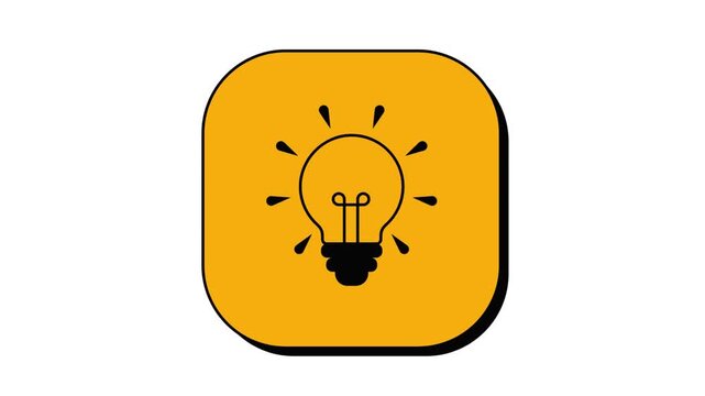 Bright glowing light bulb icon on a yellow background symbolizing an innovative concept or creative solution for business, technology, and visionary projects