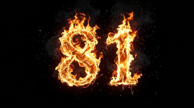 fiery number 81 on black background