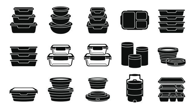Food Storage Containers Silhouette Icon Set Vector Illustration