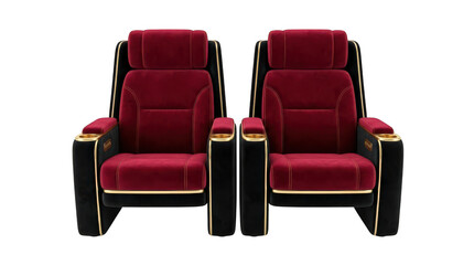 Fototapeta premium Pair of elegant red velvet theater seats with armchairs, entertainmen