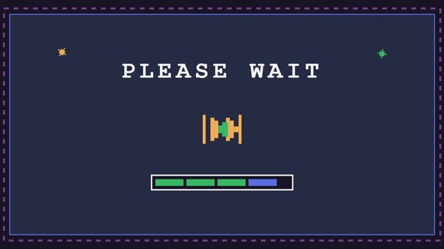 Retro Pixel Loading Screen Please Wait Sequence In Arcade Style.