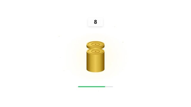 Gold coins stacking animation with numeric growth counter