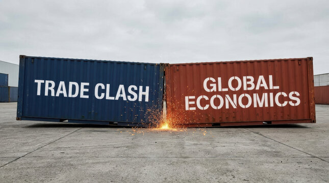 Trade Clash Global Economics Container Shipping Industry Tariff Wars Conflict Metal Sparks Transportation Cargo Freight Import Export Business