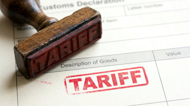 Tariff stamp customs declaration form represents global trade challenges and tariff wars affecting international business and economy growth
