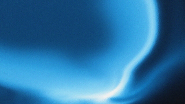 Glowing blue light wave on dark grainy background, noisy texture blurred abstract backdrop for banner or wallpaper