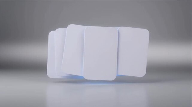 Abstract white card stack with blue glow gray background for finance and business concept, abstract white card stack gray background with finance concept and soft light, finance blank card template