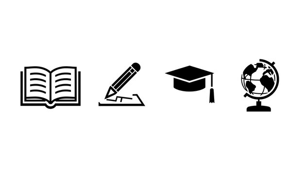 Education and learning tools with book pen graduation cap and globe