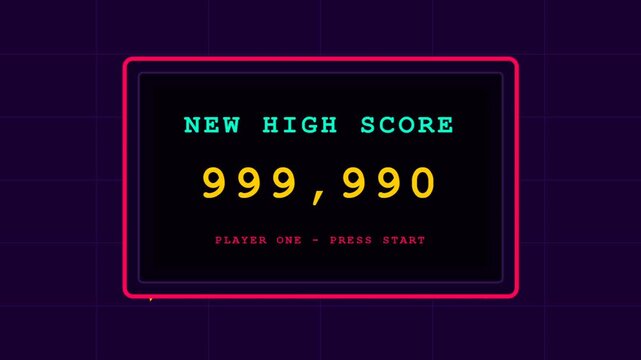 Neon Arcade High Score Frame Video Showcases Retro Digital Score.